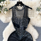 Beaded Mesh Bodycon Jumpsuit - Piña Colada