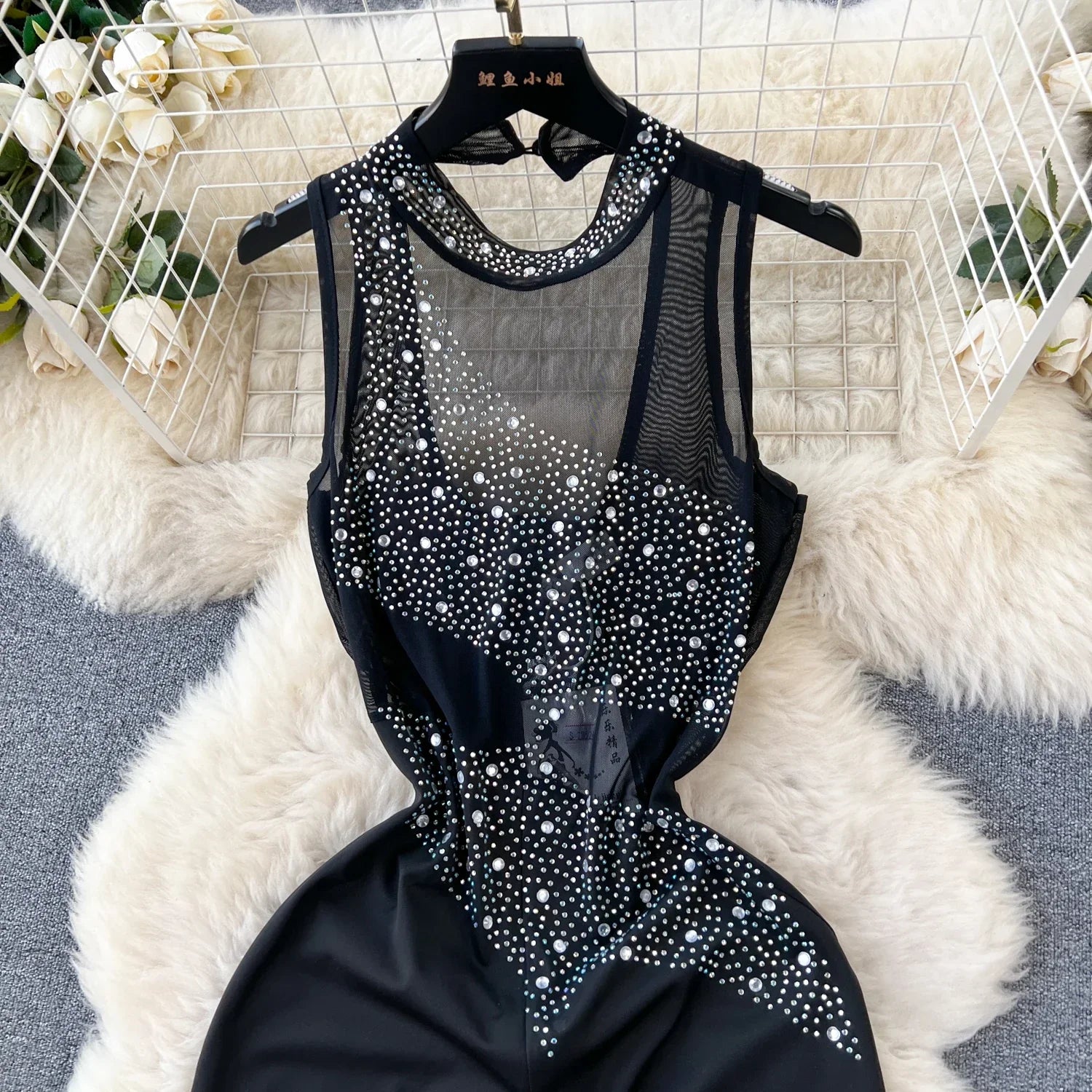 Beaded Mesh Bodycon Jumpsuit - Piña Colada