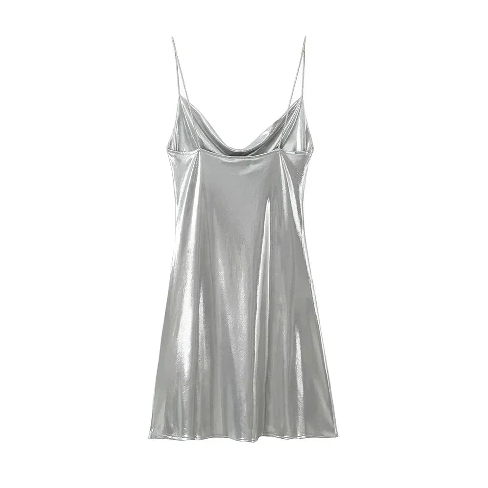 Mini Dress Women Metallic Draped - Piña Colada