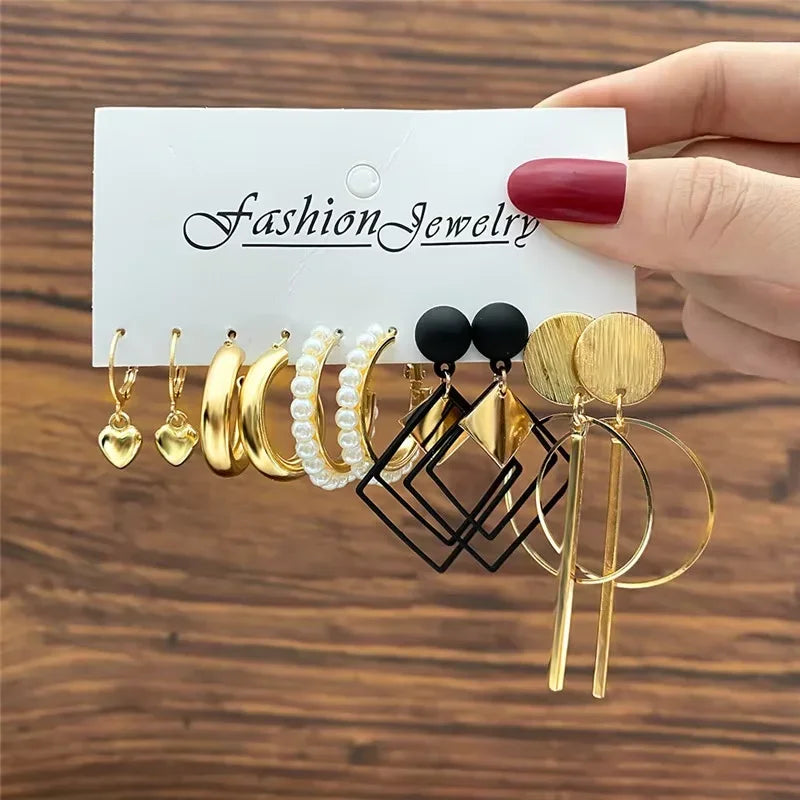 Geometric Hoop Earrings Set - Piña Colada