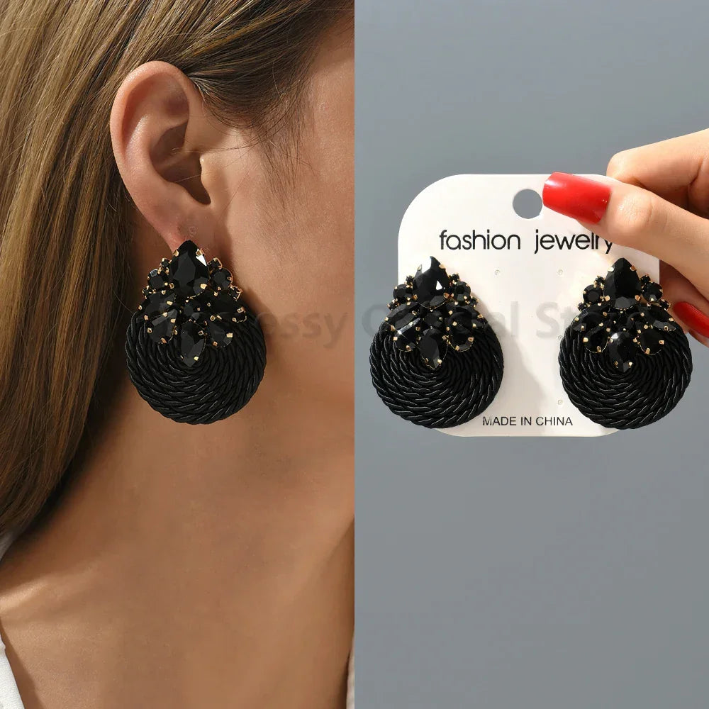 Vintage Rhinestone Round Drop Earrings - Piña Colada