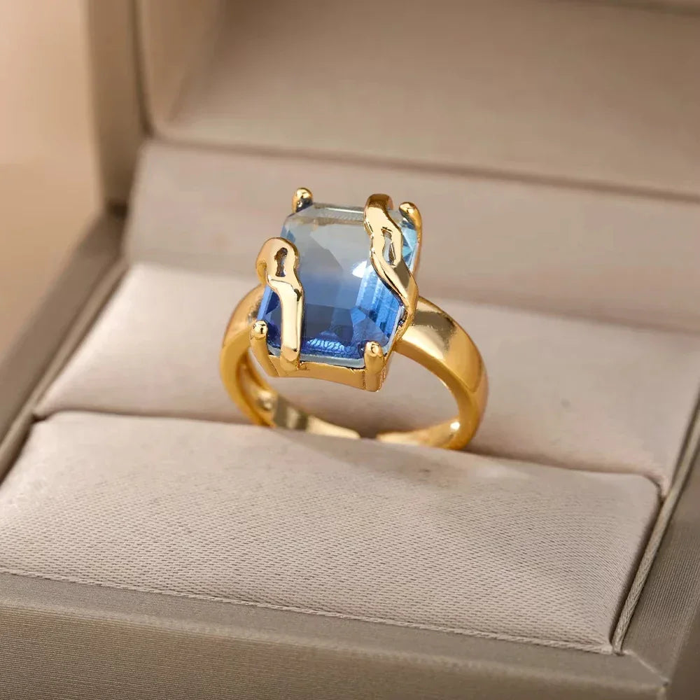 Rings Gold Plated Colorful Stone - Piña Colada