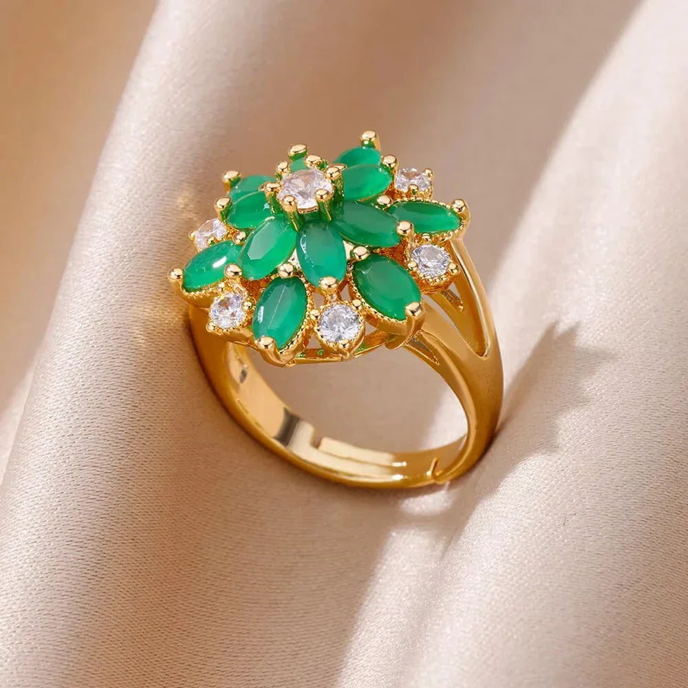 Rings Gold Plated Colorful Stone - Piña Colada