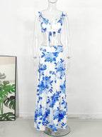 Hand-Painted Oversized 2-Piece Set – Backless Crop Top & Flowing Skirt - Piña Colada