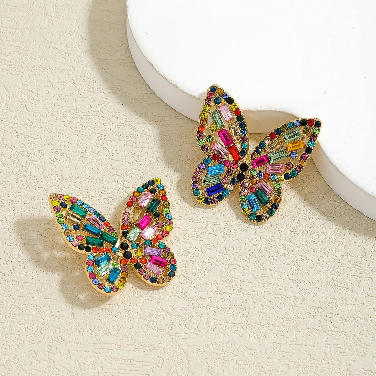 Colorful Crystal Butterfly Stud Earrings - Piña Colada