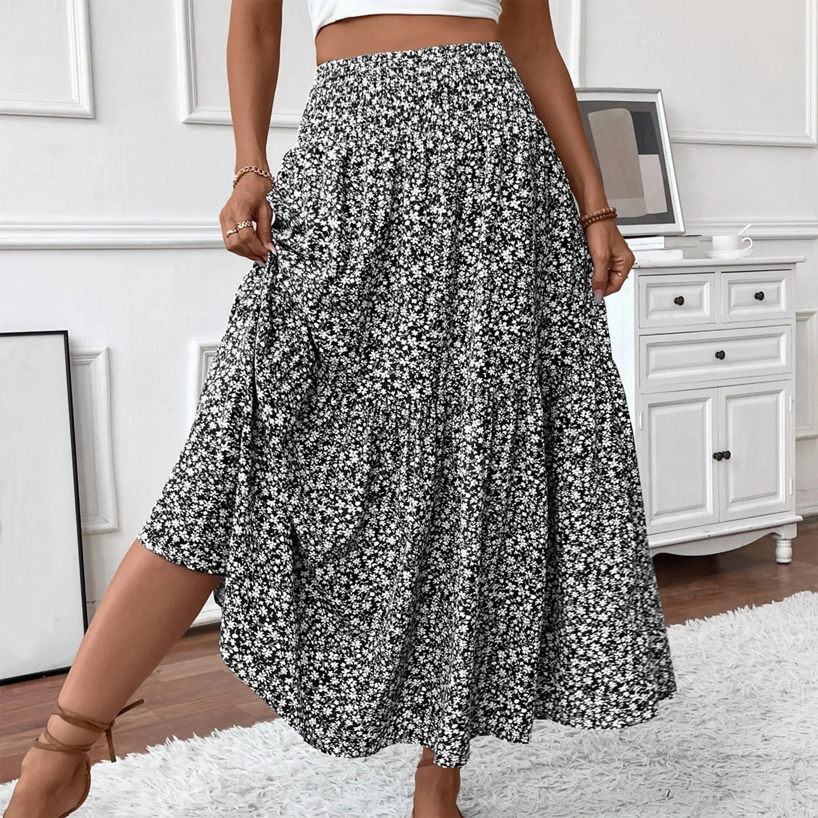 Floral Print Elastic Waist Loose - Piña Colada