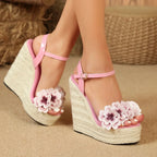 Wedge Sandals with Flower - Piña Colada