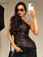 Asymmetrical Skew Neck Sleeveless Top