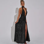 Halter Backless Silk V-neck Dress - Piña Colada