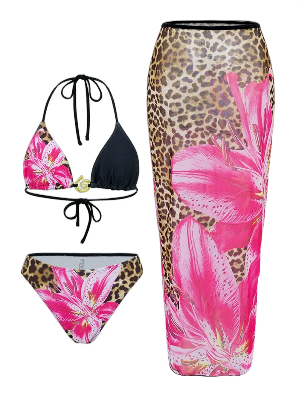 3-Piece High Waist Bikini Set with Skirt – Sexy Beachwear - Piña Colada