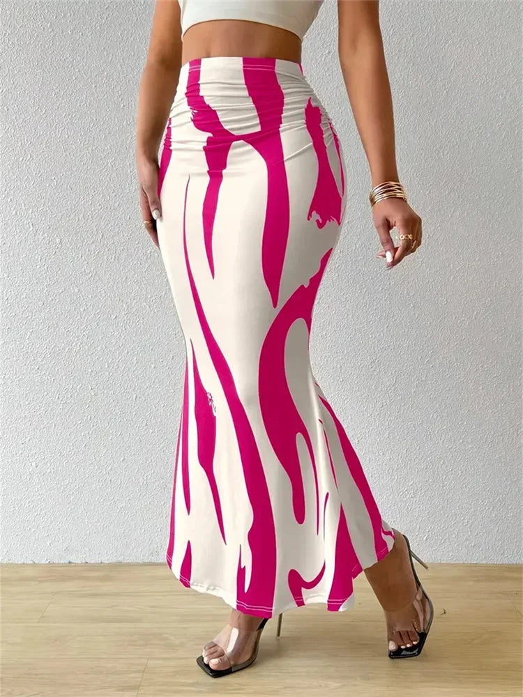 Long Skirt Casual High Waist Zebra Print - Piña Colada