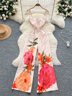 Vintage Printed Jumpsuit for Women – Full-Length Summer Romper with Mid Waist - Piña Colada