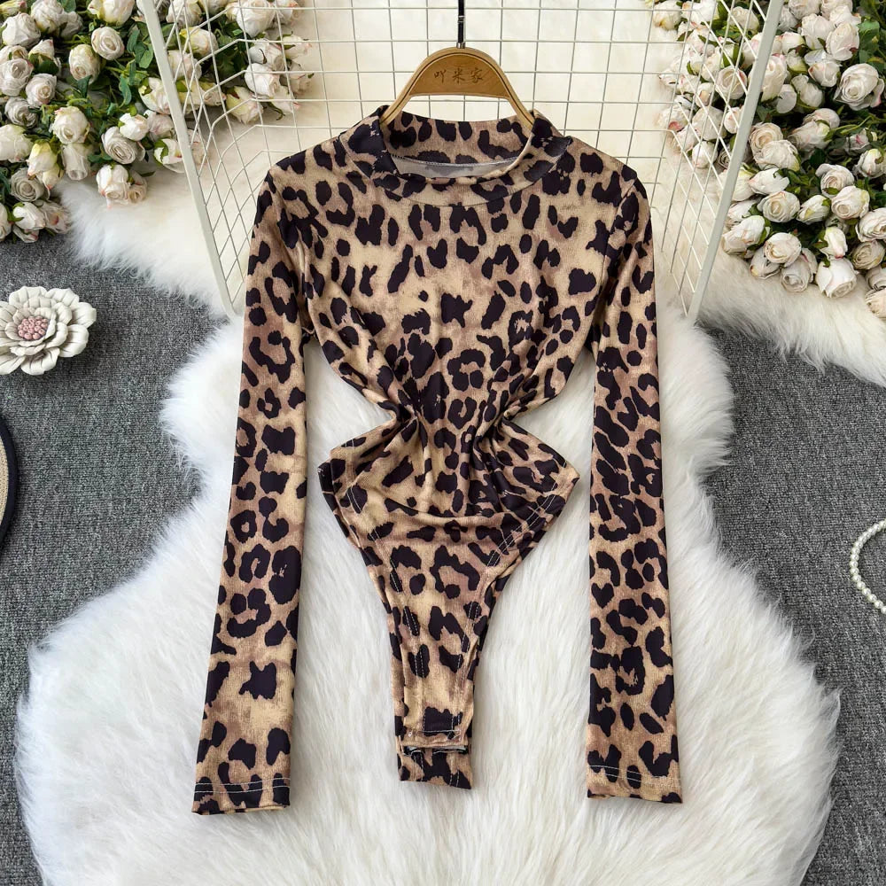Leopard Hollow Out Bodysuit - Piña Colada