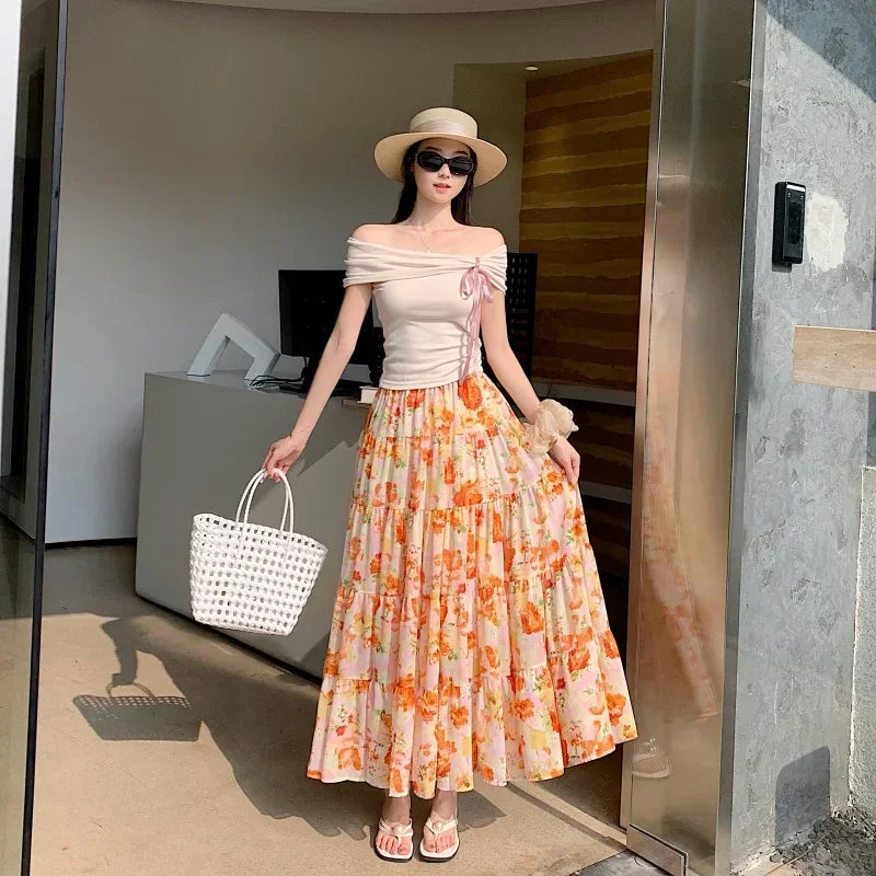 Summer Chiffon Mid-Length Skirt - Piña Colada