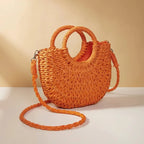 Straw Rattan Half-Moon Beach Handbag - Piña Colada