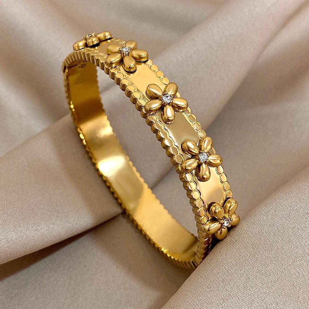 Stainless Steel Flower Cuff Bracelet - Piña Colada