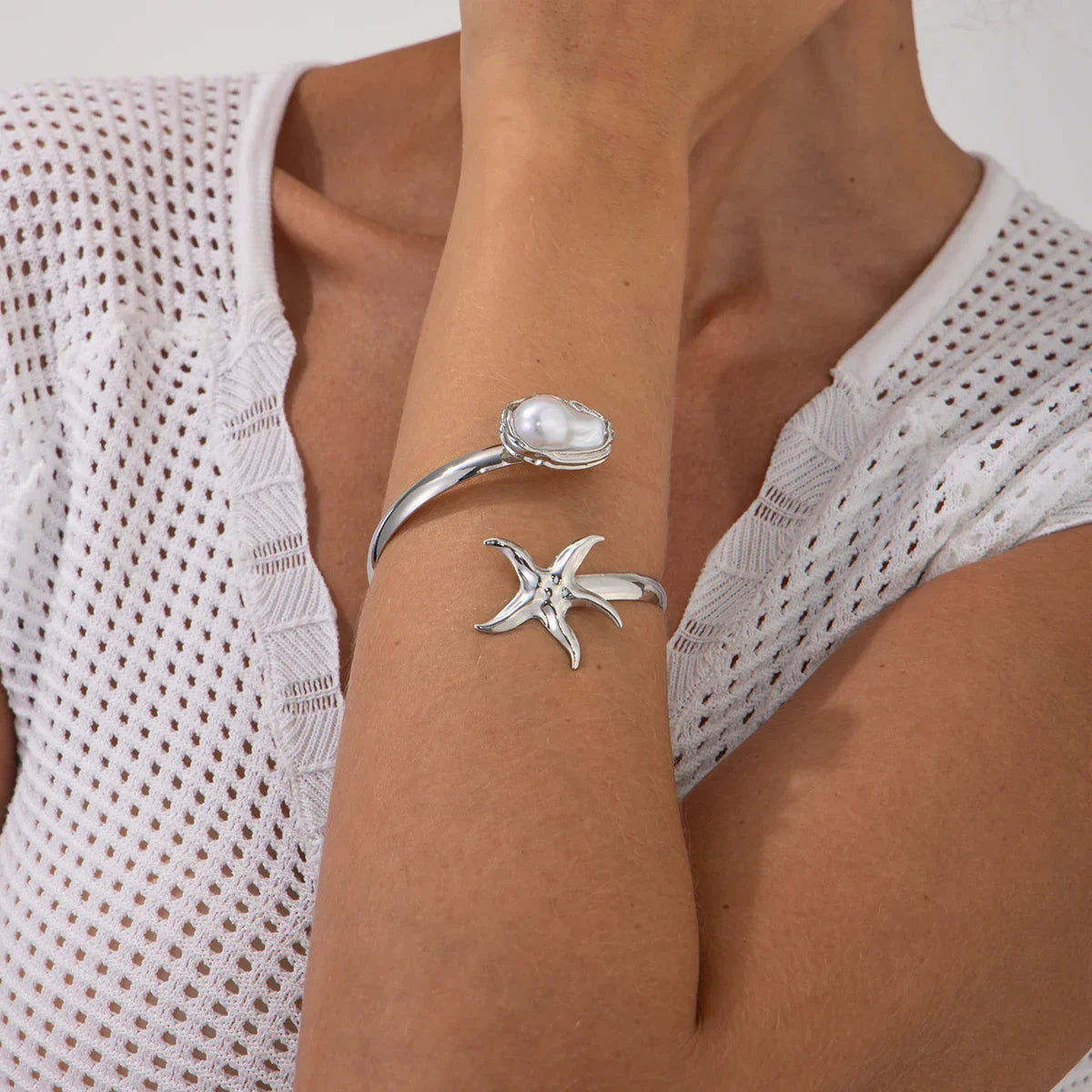 Bohemia Geometric Pearl Opening Adjustable Bracelet - Piña Colada