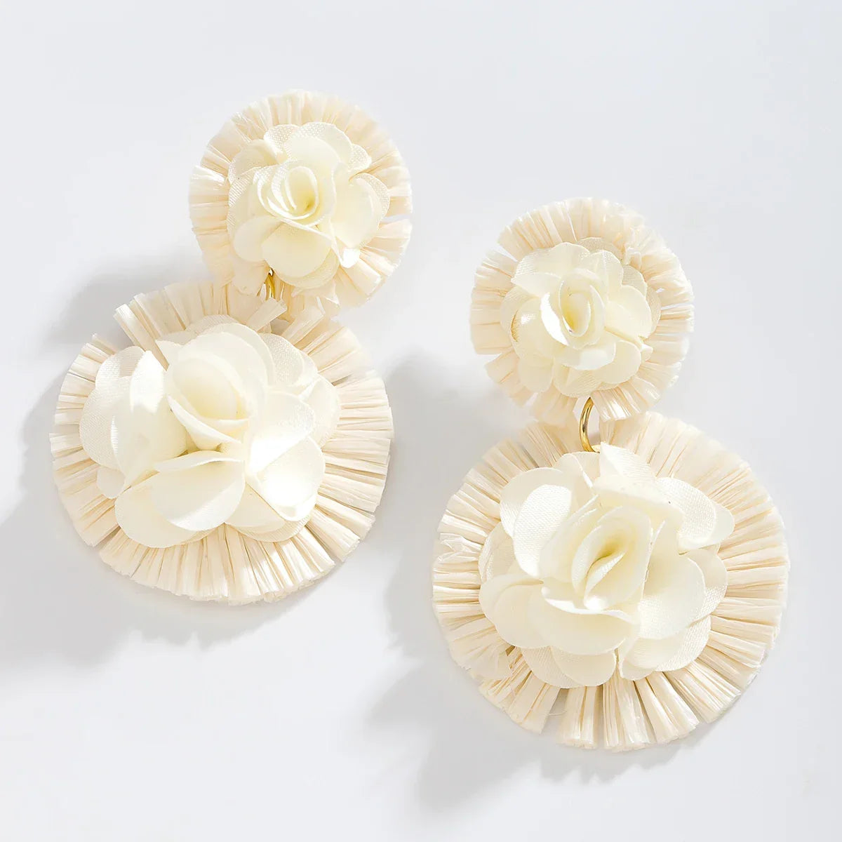 Bohemian Raffia Flower Drop Earrings - Piña Colada