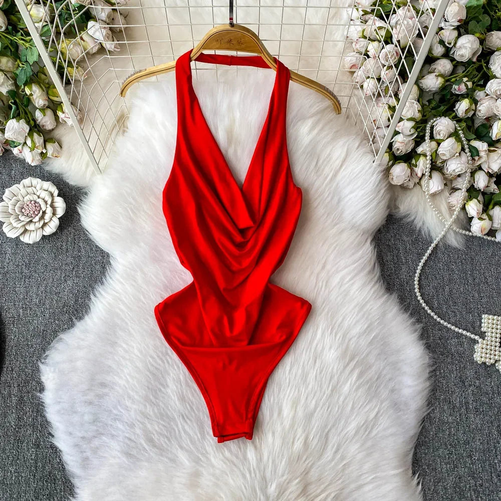 Swinging Neck Backless Bodysuit - Piña Colada