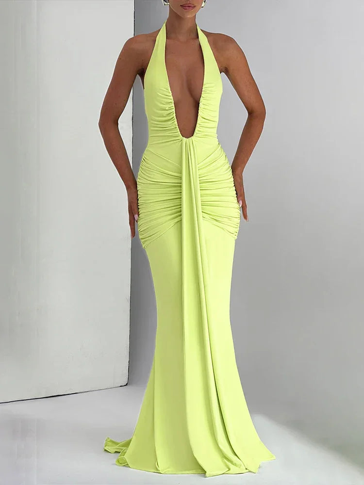 Maxi Dress Classic Solid Low Neck - Piña Colada