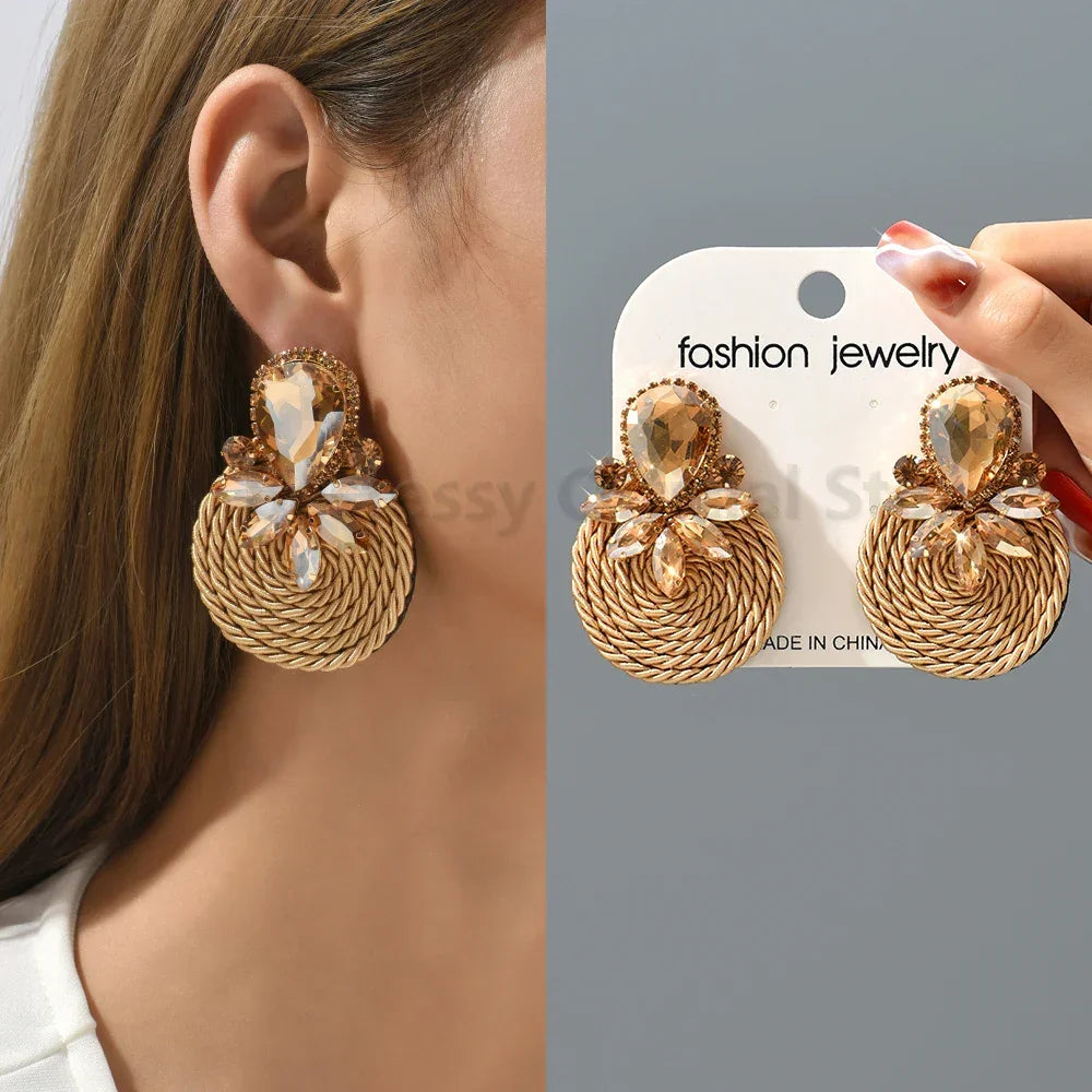 Vintage Rhinestone Round Drop Earrings - Piña Colada