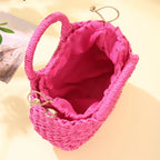 Straw Rattan Half-Moon Beach Handbag - Piña Colada