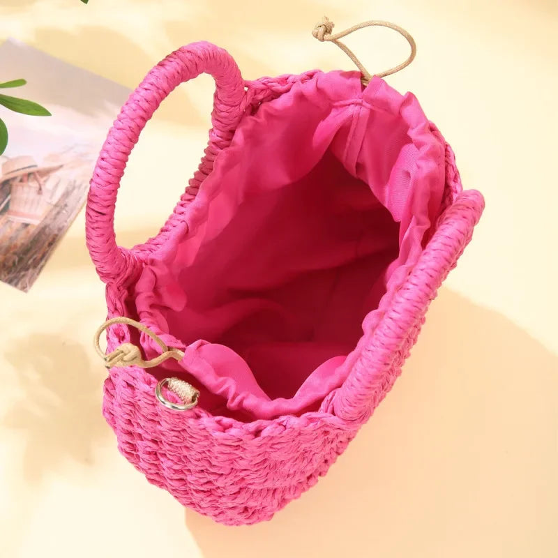 Straw Rattan Half-Moon Beach Handbag - Piña Colada