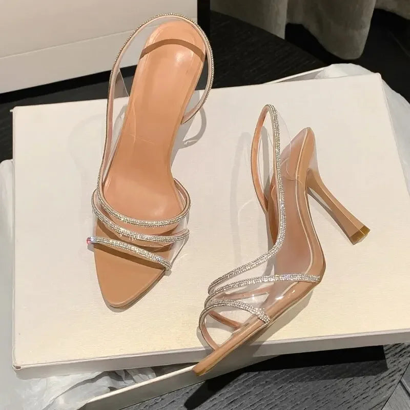 Rhinestone Heeled Sandals - Piña Colada