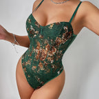 Vintage Floral Lace Slim Fit Bodysuit - Piña Colada