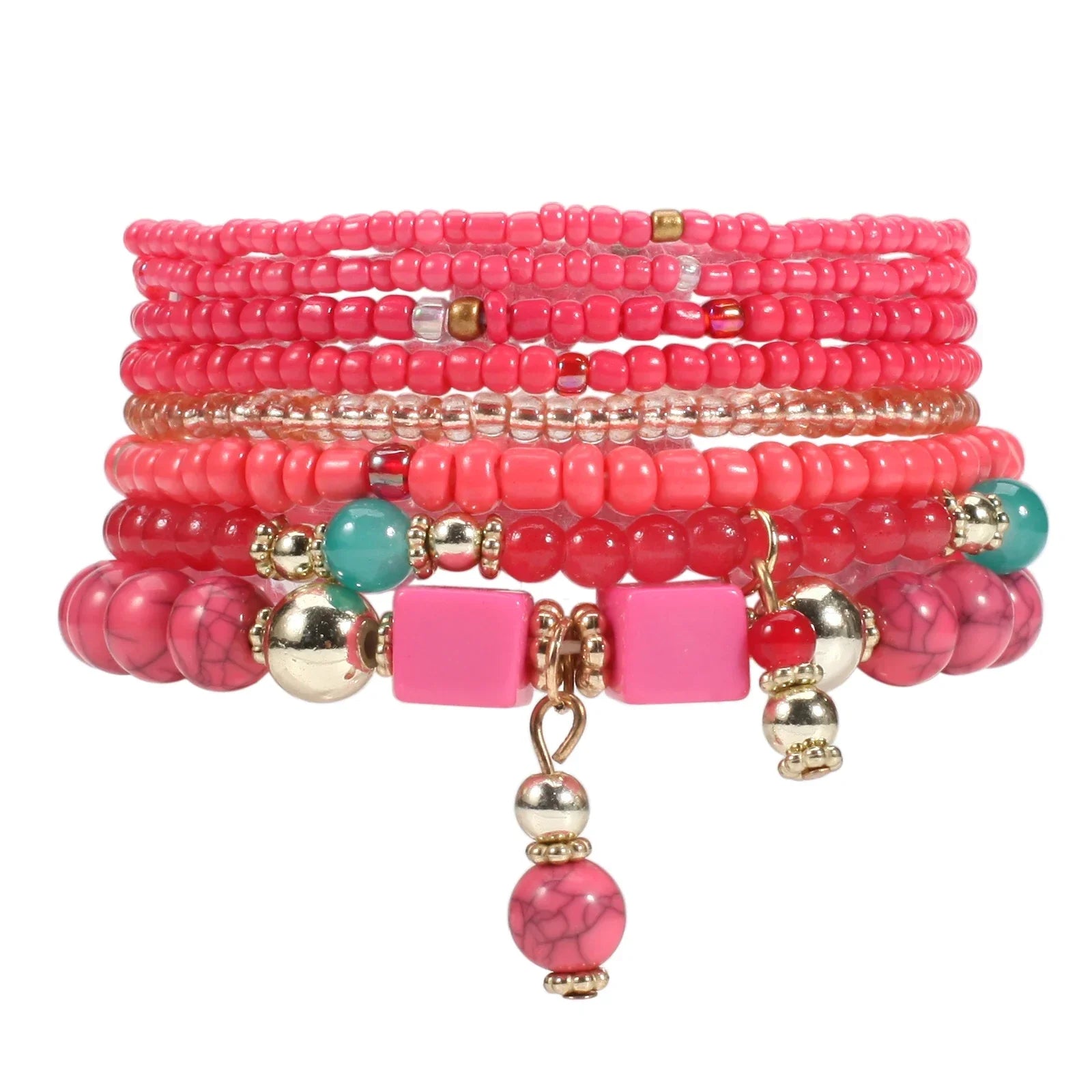 Bohemian Multicolor Stackable Beaded Bracelets - Piña Colada