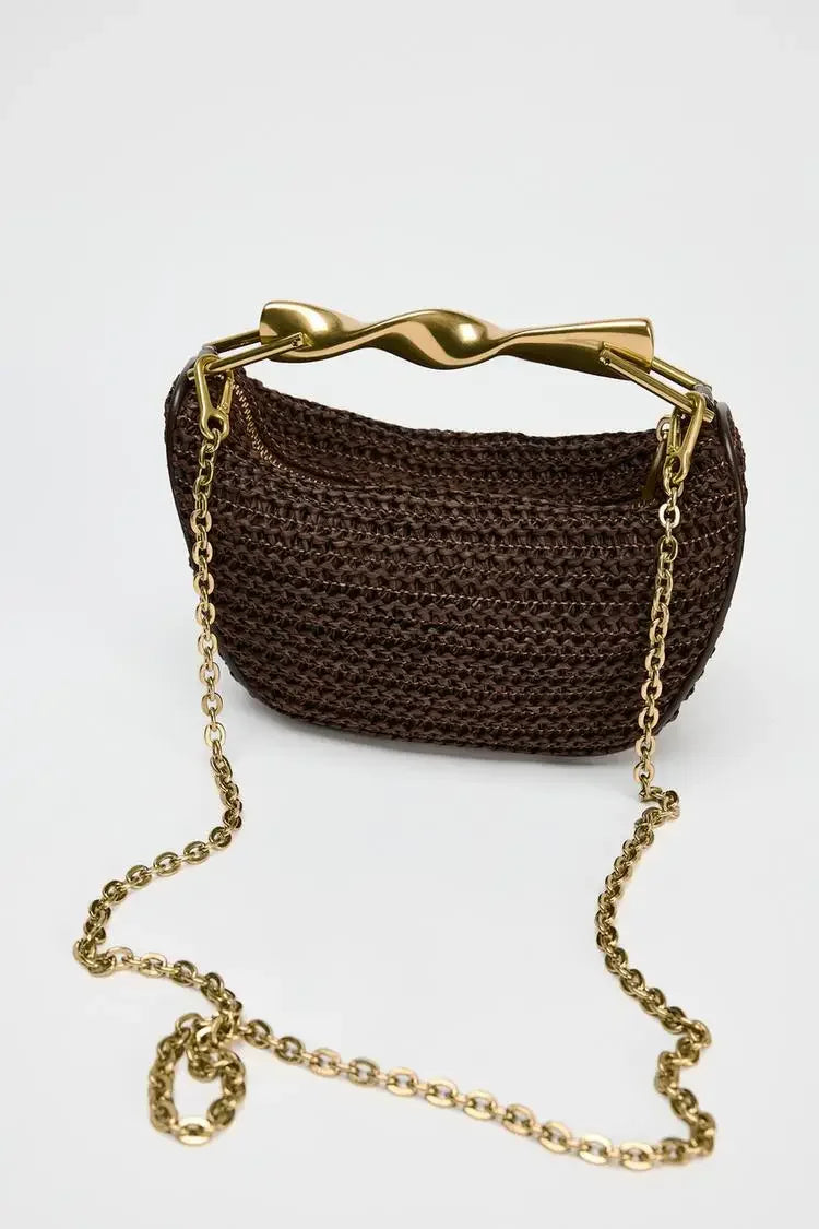 Summer Half-Moon Beach Straw Shoulder Bags Women's - Piña Colada