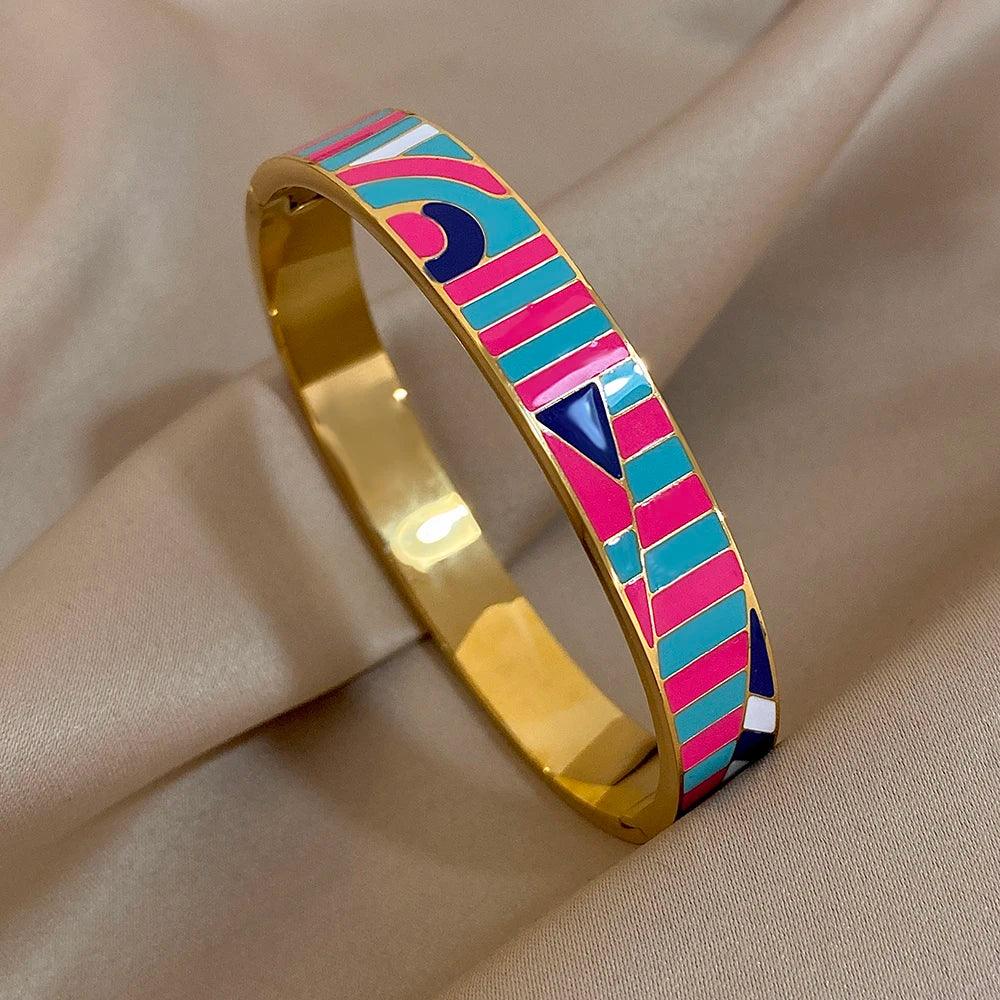 Geometric Pattern Cuff Bracelet - Piña Colada