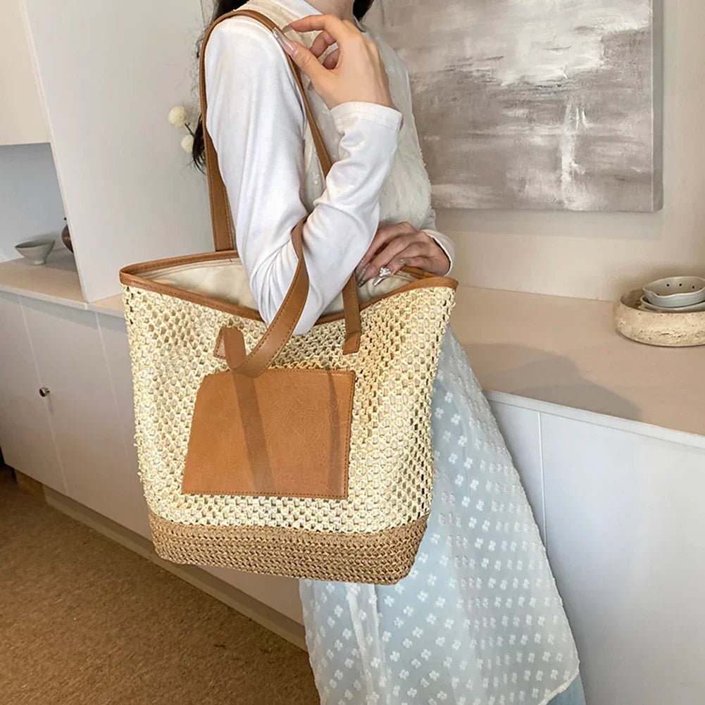 Women Straw Crochet Beach Handbag - Piña Colada