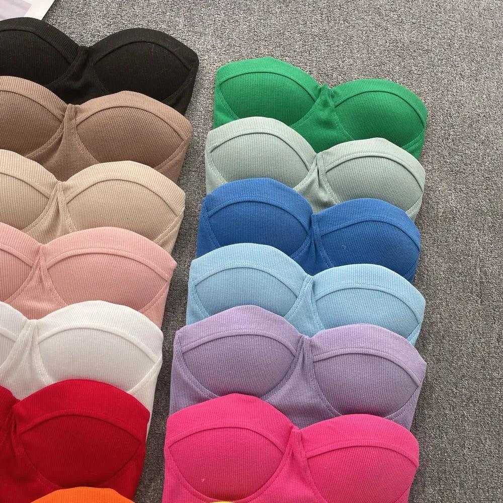 Strapless Summer Casual Crop Tops with Built In Bras - Piña Colada