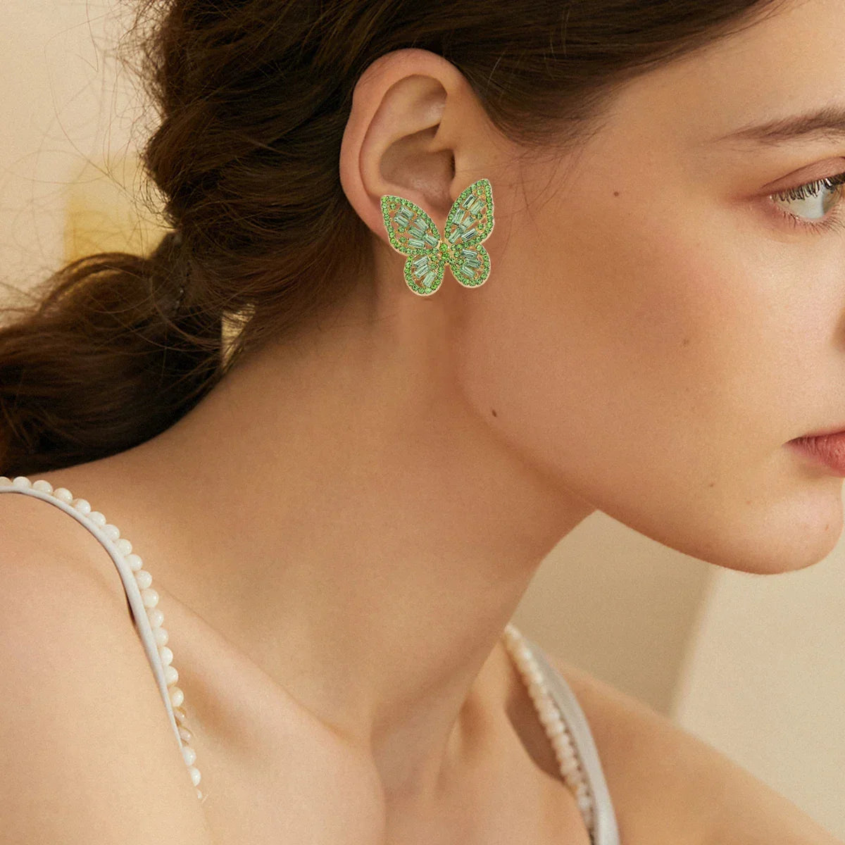 Colorful Crystal Butterfly Stud Earrings - Piña Colada
