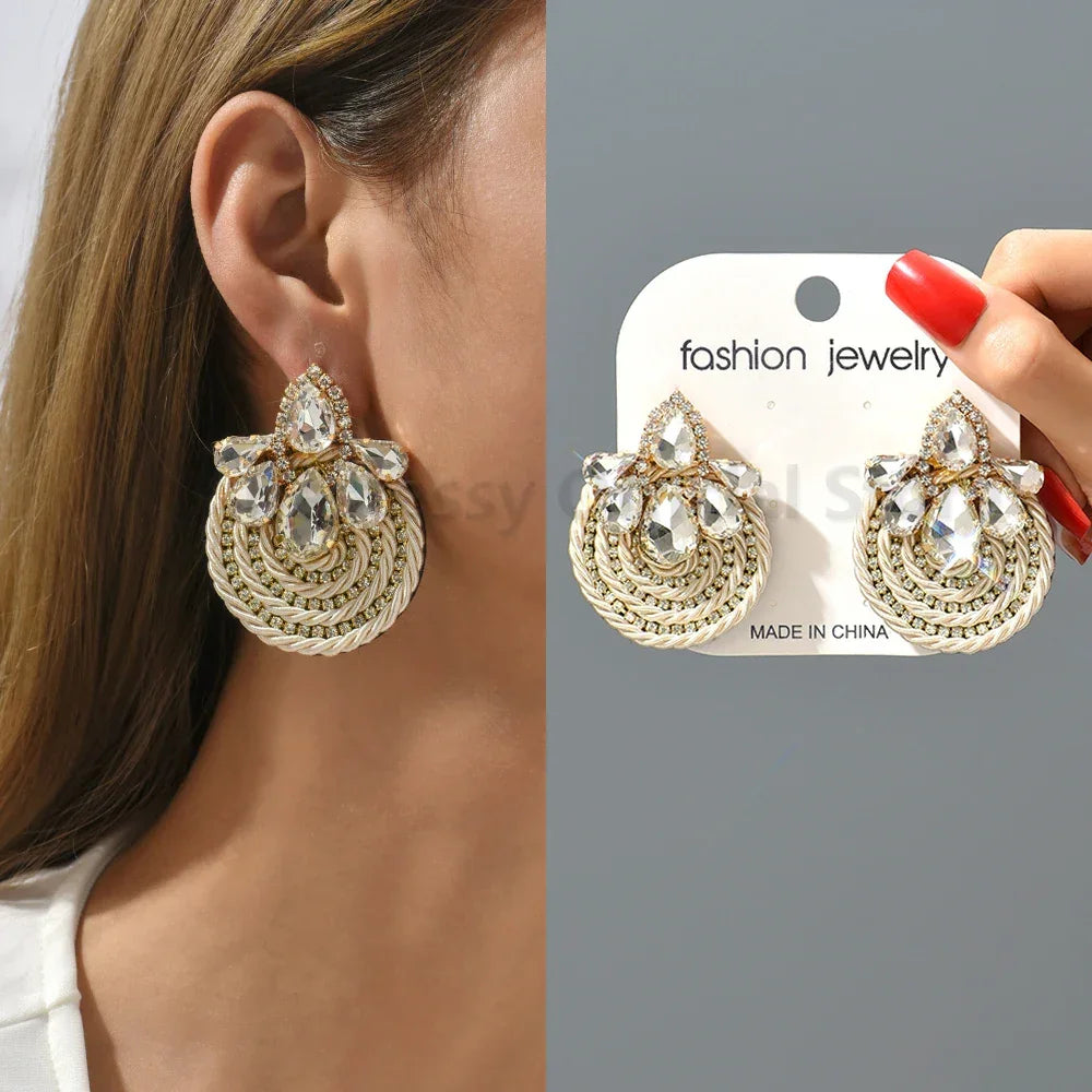Vintage Rhinestone Round Drop Earrings - Piña Colada