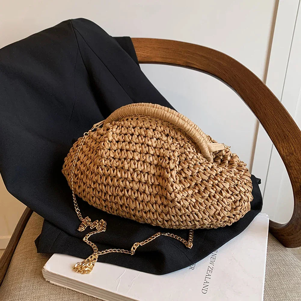 Straw Woven Bag Chain Strap - Piña Colada