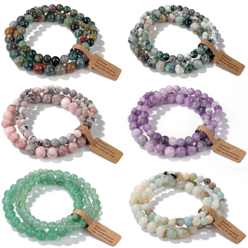 3Pcs Natural Stone Beaded Bracelets Set - Piña Colada