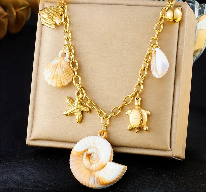 Shell Starfish Turtle Pendant - Piña Colada