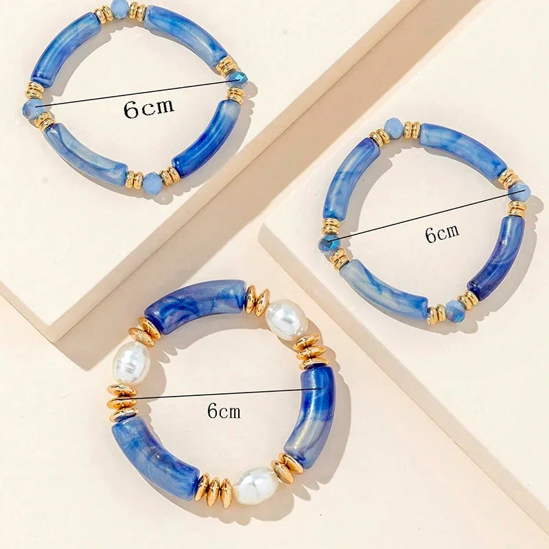 3-Piece Vintage Resin Bangle Bracelet Set - Piña Colada