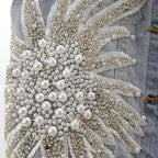 Beaded Lace Denim Vest - Piña Colada