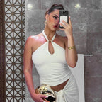 Women'S Solid Color Hanging Neck Tie Hollow Out Metal Ring Strapless - Piña Colada