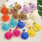 Boho Handmade Rattan Drop Earrings Flower - Piña Colada