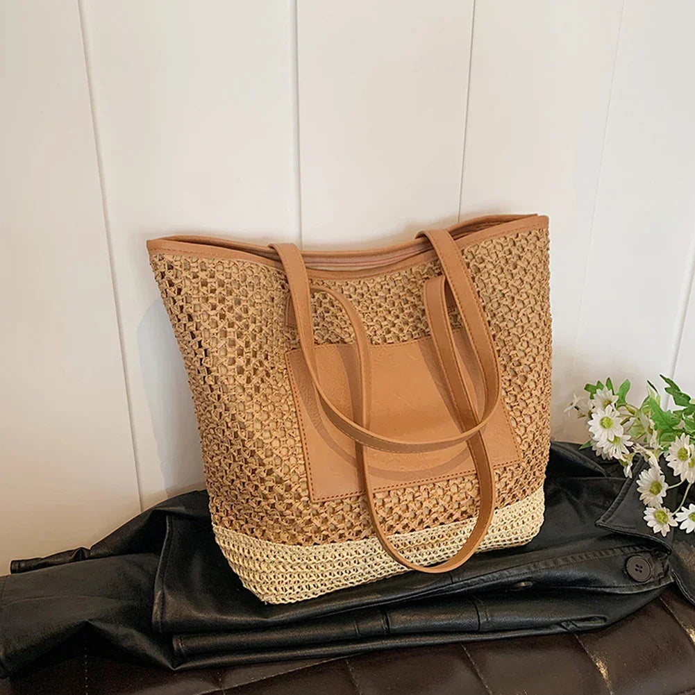 Women Straw Crochet Beach Handbag - Piña Colada