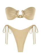 Solid Ring Detail Bikini Set - Piña Colada