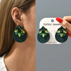 Vintage Rhinestone Round Drop Earrings - Piña Colada
