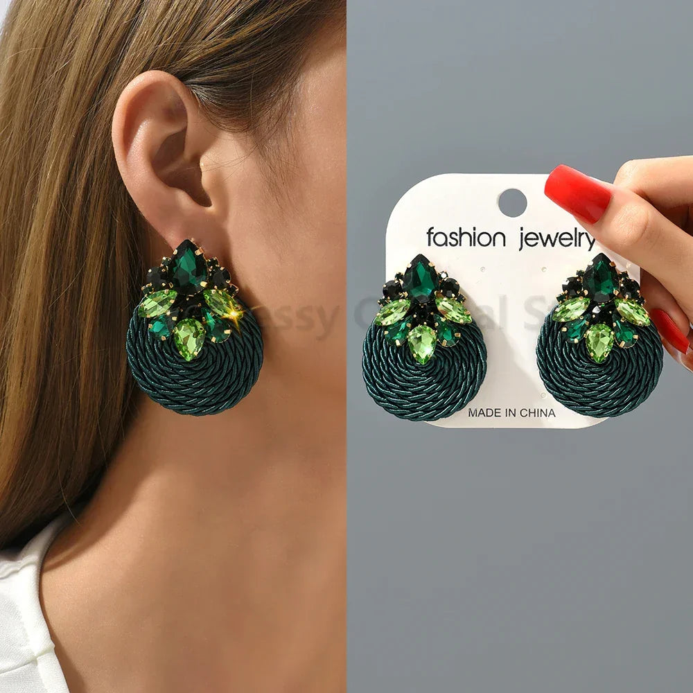Vintage Rhinestone Round Drop Earrings - Piña Colada