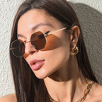Vintage Octagon Metal Sunglasses – UV400 Polygon Goggles for Women - Piña Colada