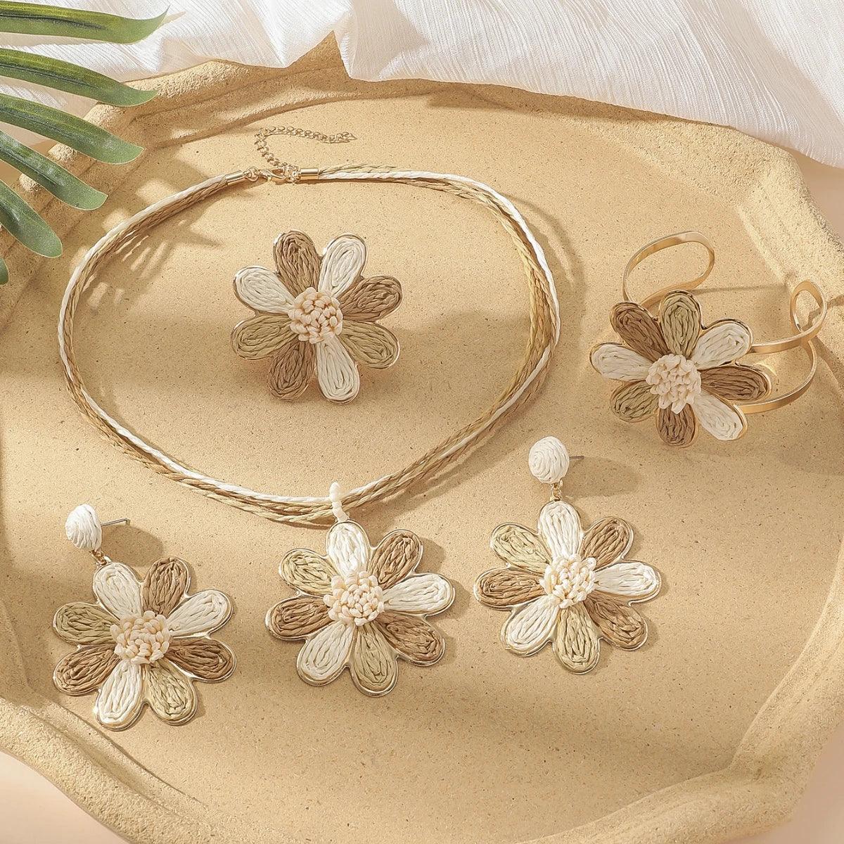 5pcs/set Handmade Raffia Woven Earrings - Piña Colada