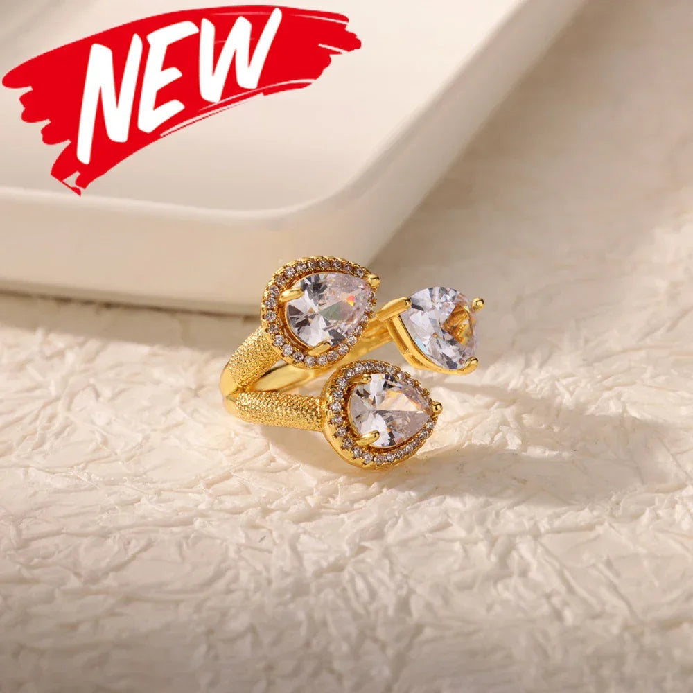 Rings Gold Plated Colorful Stone - Piña Colada
